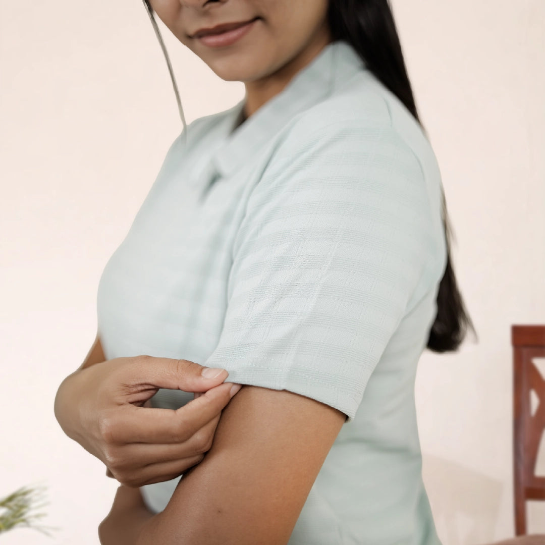Cotton Collar Neck Nightwear Set - Top & Pants (Green)