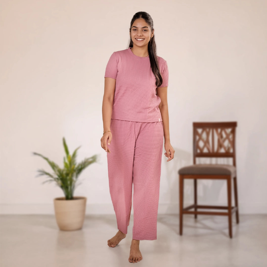 Button-Down Collar Nightwear Set Top + Pant Nightwears