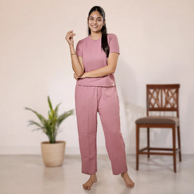 Button-Down Collar Nightwear Set Top + Pant Nightwears