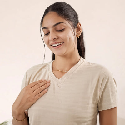 Cotton V-Neck Nightwear Set - Top & Pants (Beige)