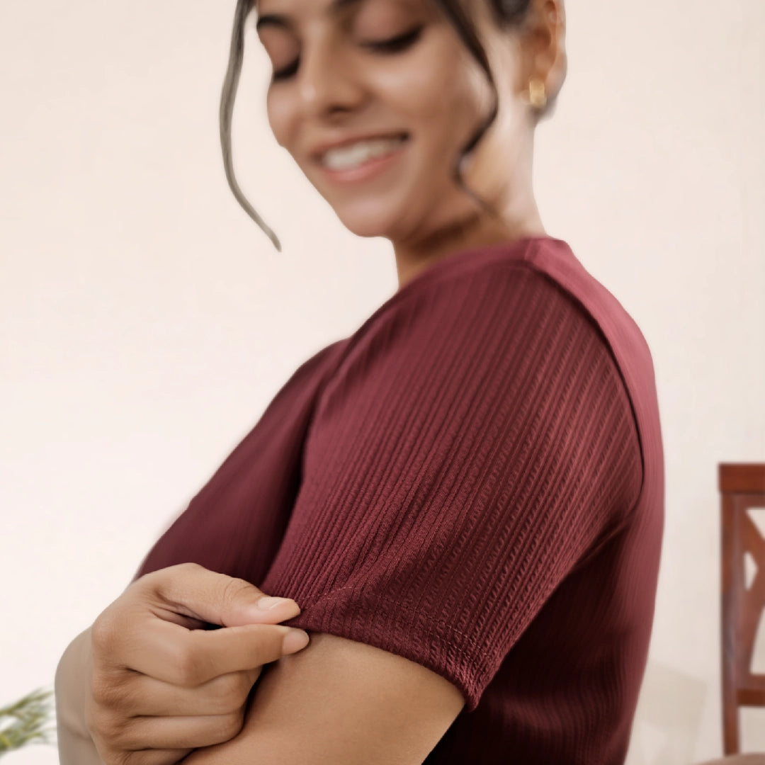 Cotton V Neck Top + Short Nightwears (dark marron)