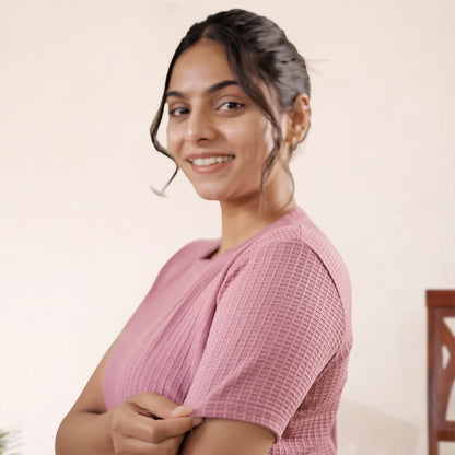Cotton Round Neck Top + Short Nightwears (Pink)