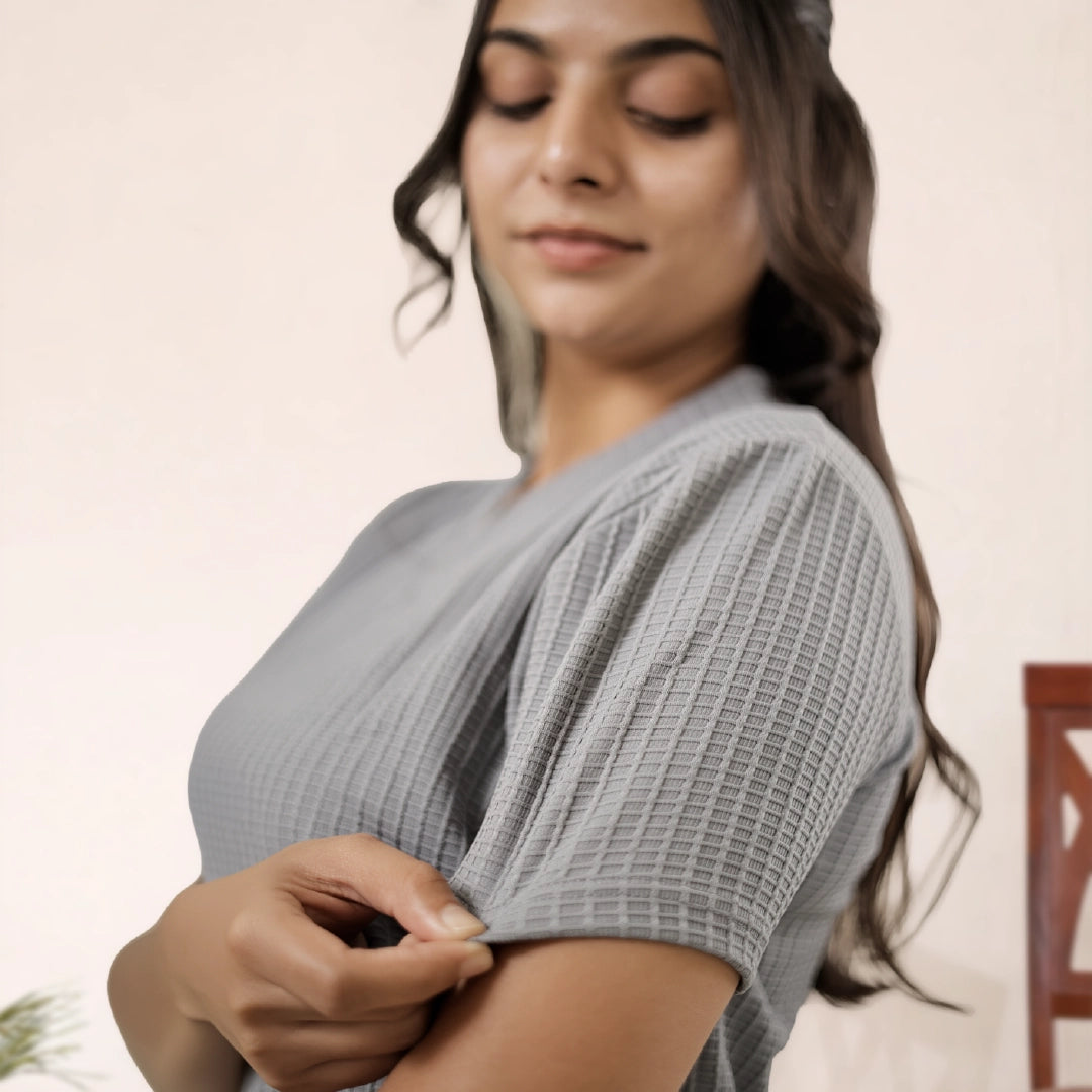 Cotton V Neck Top + Short Nightwears(Grey)