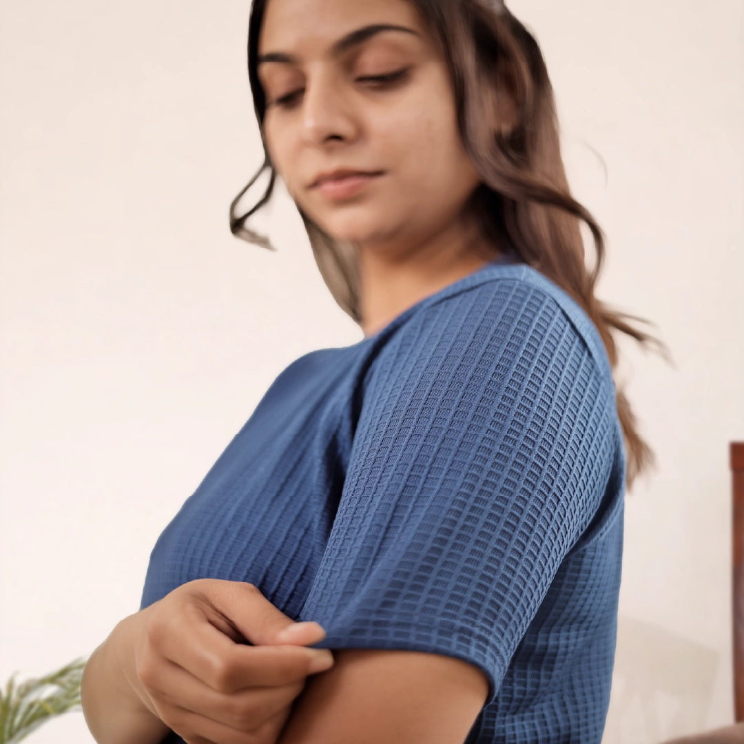 Cotton Round Neck Top + Short Nightwears (Blue)