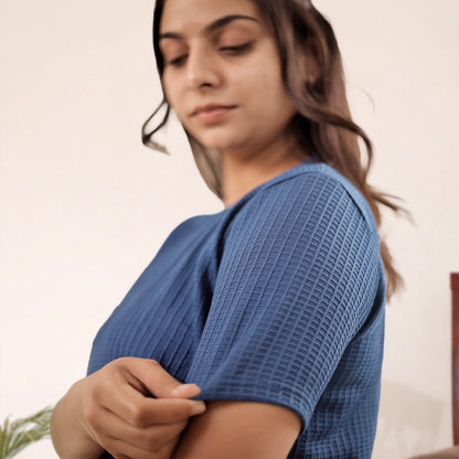 Cotton Round Neck Top + Short Nightwears (Blue)