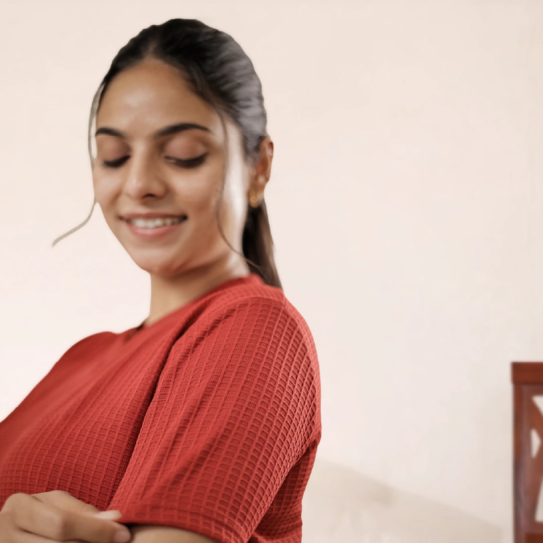Cotton V Neck Top + Short Nightwears (Red)
