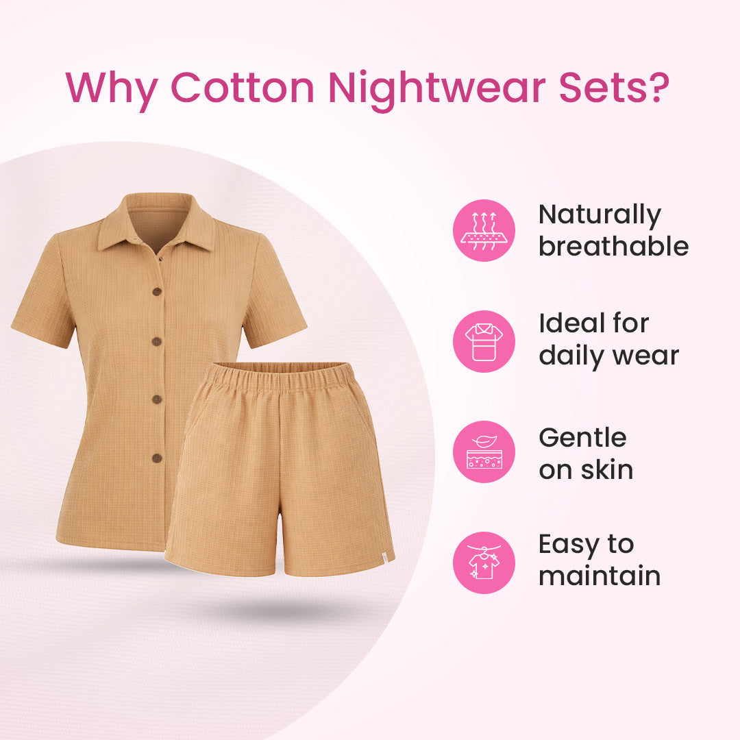 Button-Down Collar Nightwear Set Top + Short Nightwears (Black)