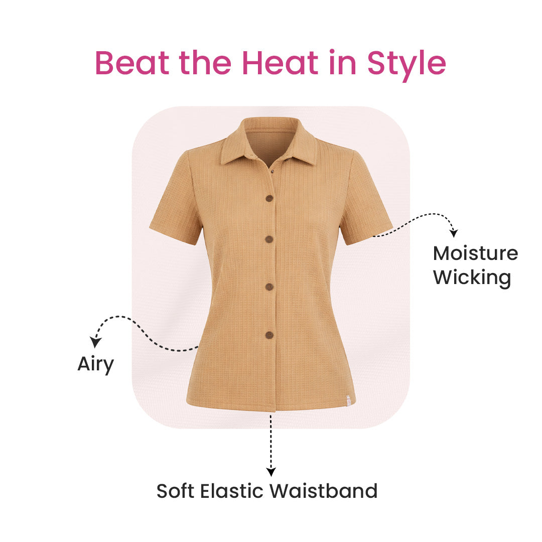 Button-Down Collar Nightwear Set Top + Short Nightwears (Black)