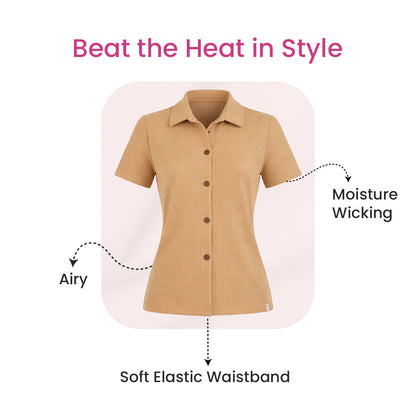 Button-Down Collar Nightwear Set Top + Short Nightwears (Black)