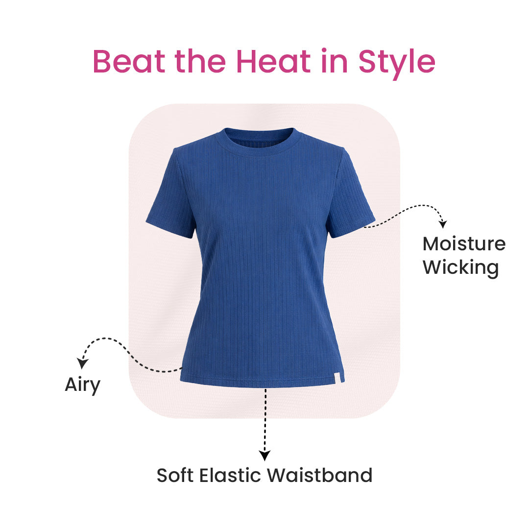 Cotton Round Neck Top + Short Nightwears (Pink)