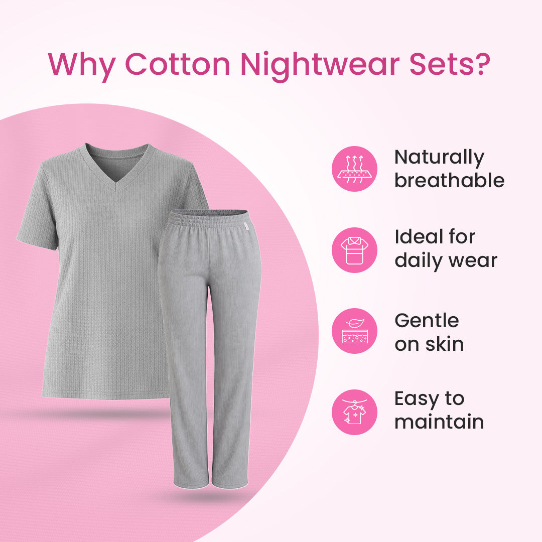 Cotton Round Neck Top +Pant  Nightwears (Blue)