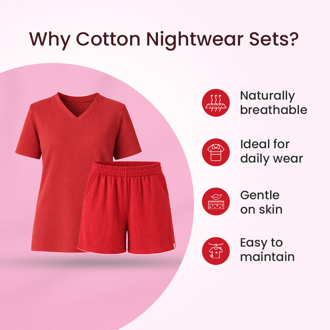 Cotton V Neck Top + Short Nightwears (dark marron)